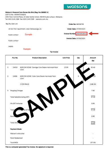 Online Receipt Sample